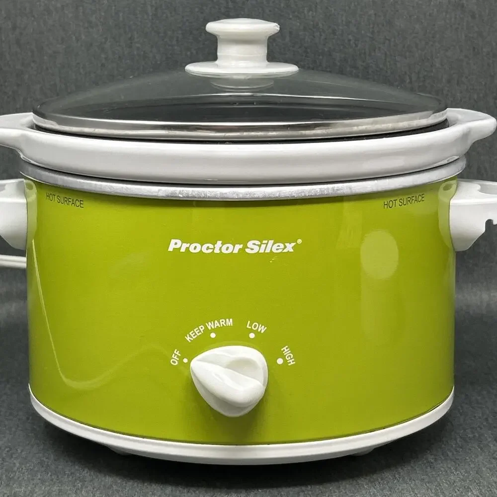 Vintage Proctor Silex Oval Slow Cooker Green Small Crock Pot Model 33113Y 1.5 Qt